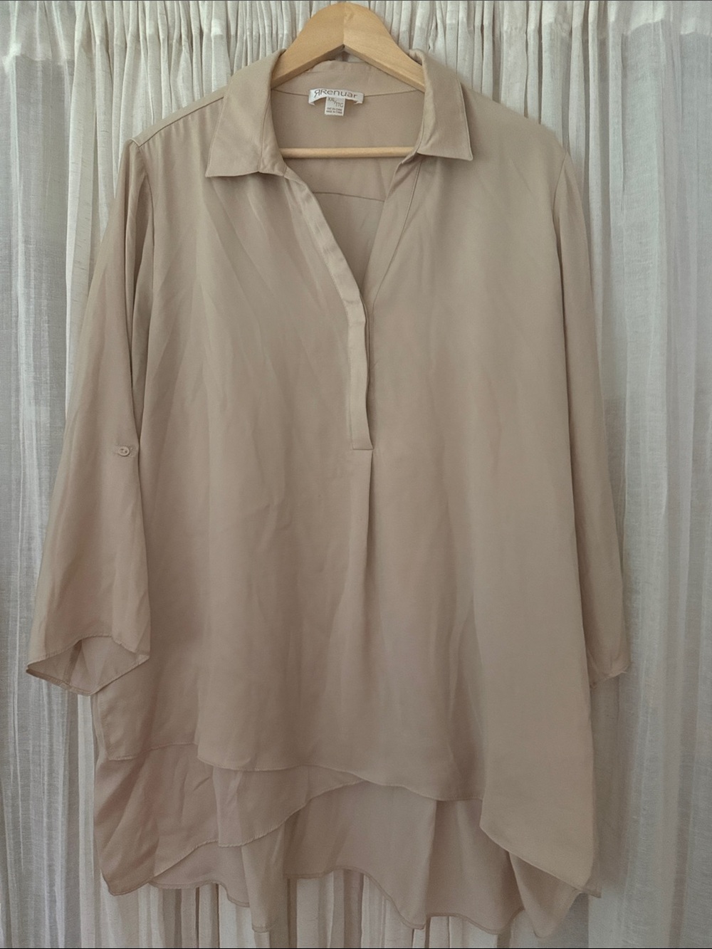 Plain Beige Split-Neck Layered Blouse